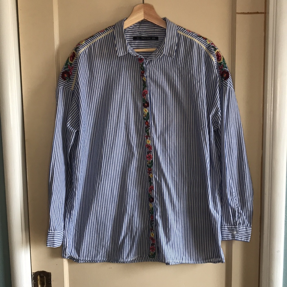 Outfitters striped and embroidered button up top